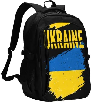 Ukraine Ukrainian Flag Casual Travel Backpacks Hiking Camping Backpack Large Outdoor Sport Daypack Laptop Rucksack Climbing Working Bags with USB Port