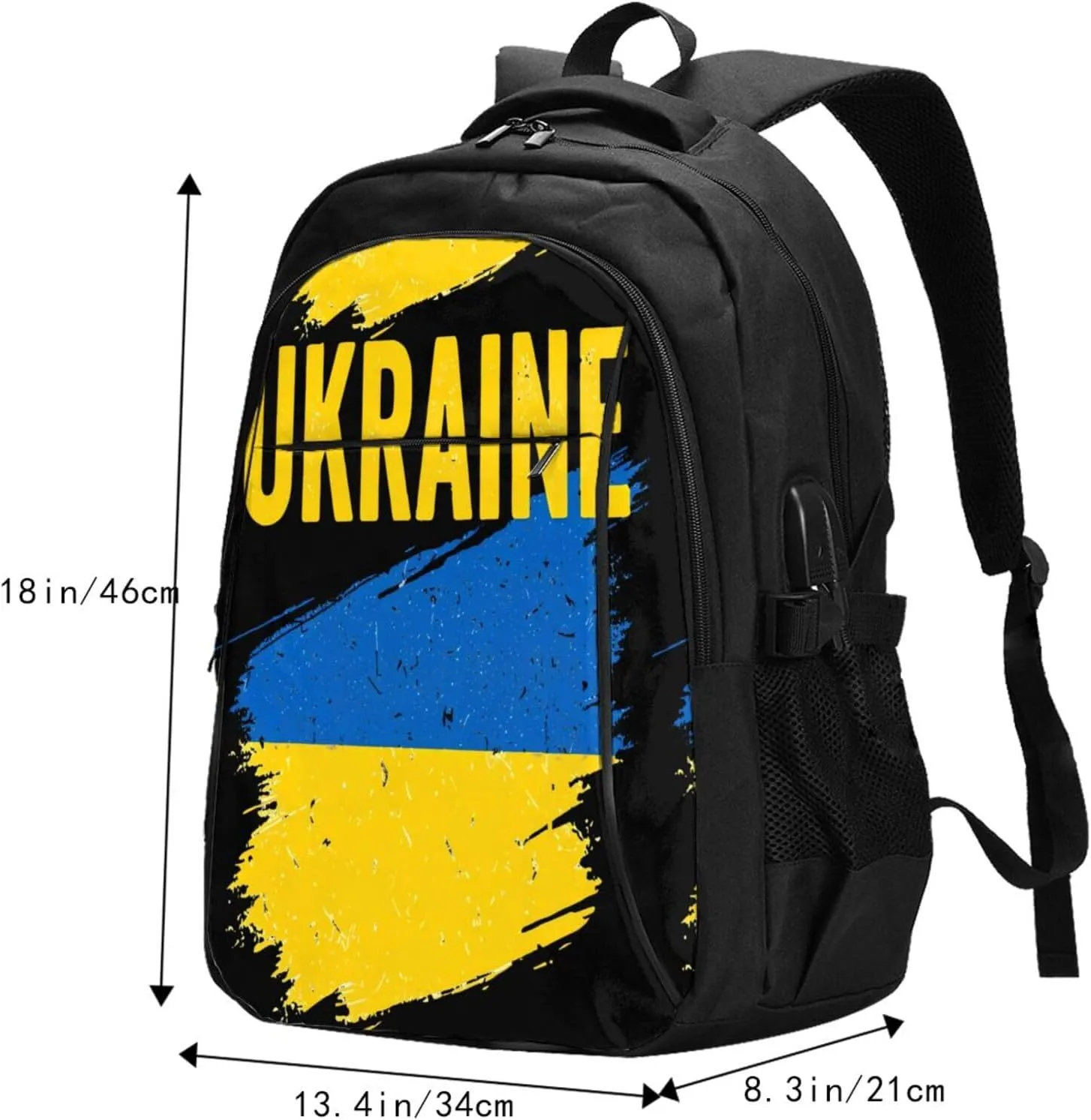 Ukraine Ukrainian Flag Casual Travel Backpacks Hiking Camping Backpack Large Outdoor Sport Daypack Laptop Rucksack Climbing Working Bags with USB Port