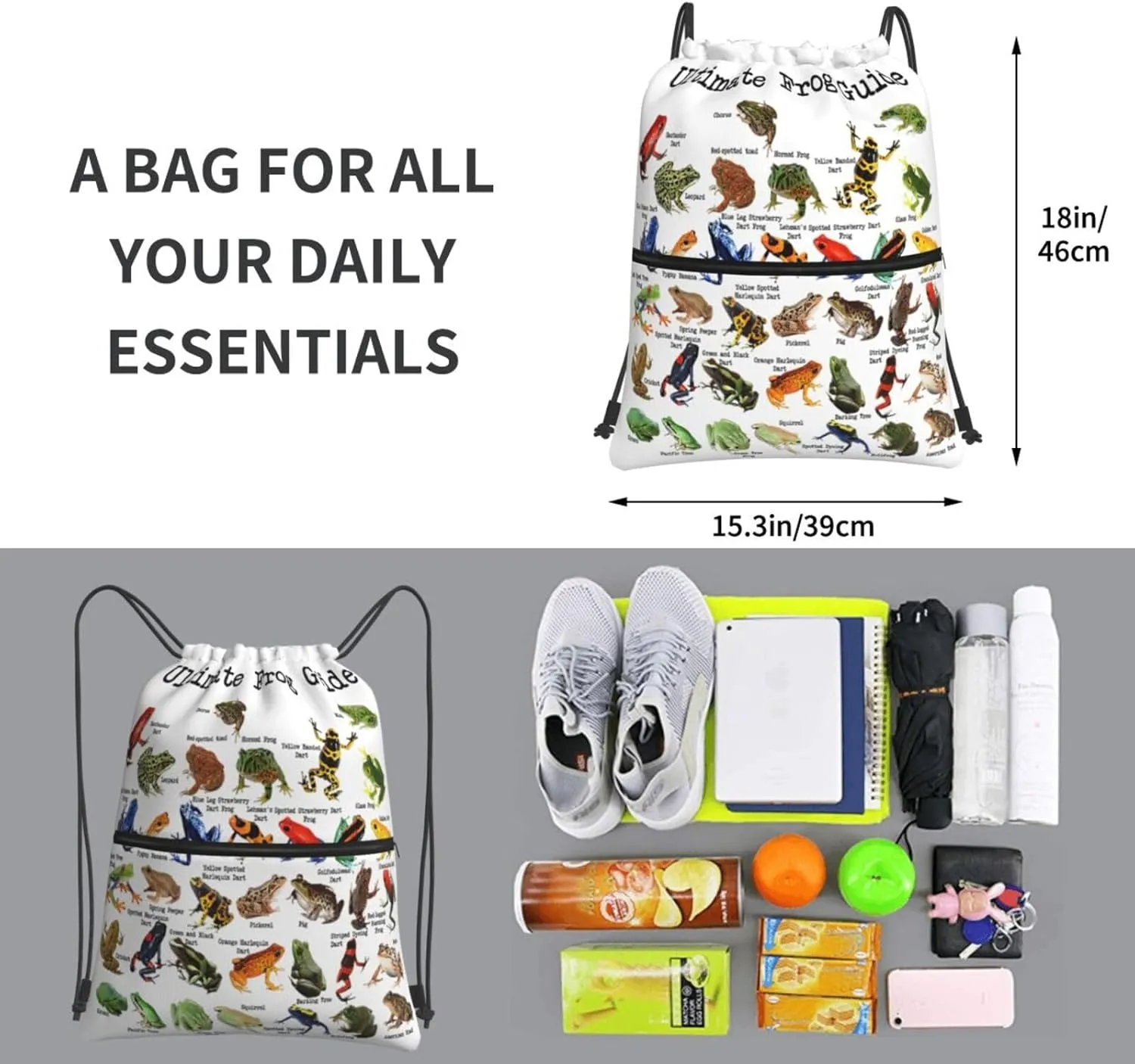 Ultimate Frog Guide Poster Drawstring Backpack Unisex Gym Bags Sport String Bag for Hiking Yoga Travel Swimming Beach 15 X 18 Inch