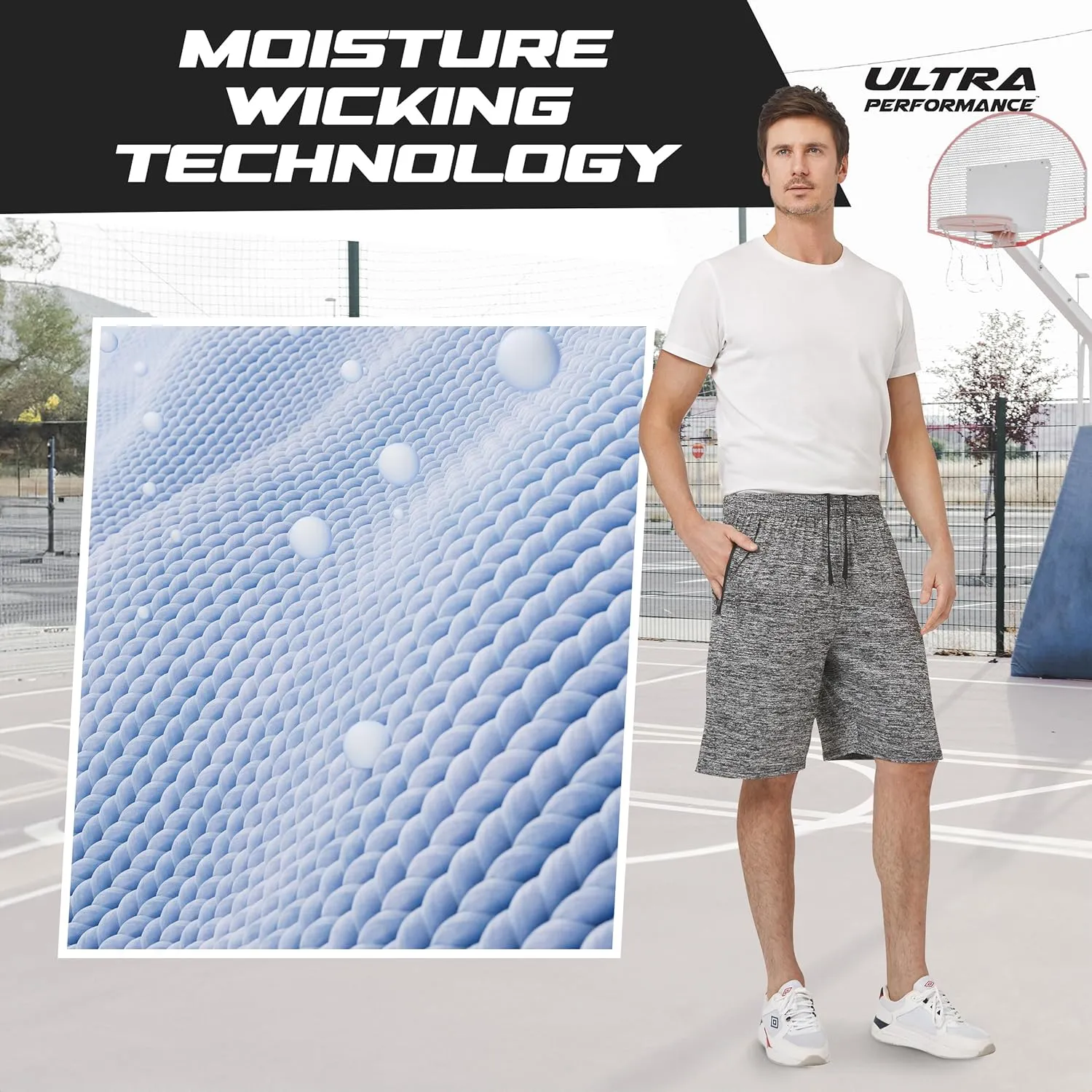 Ultra Performance Mens 5 Pack Athletic Running Shorts, Basketball Gym Workout Shorts for Men with Zippered Pockets