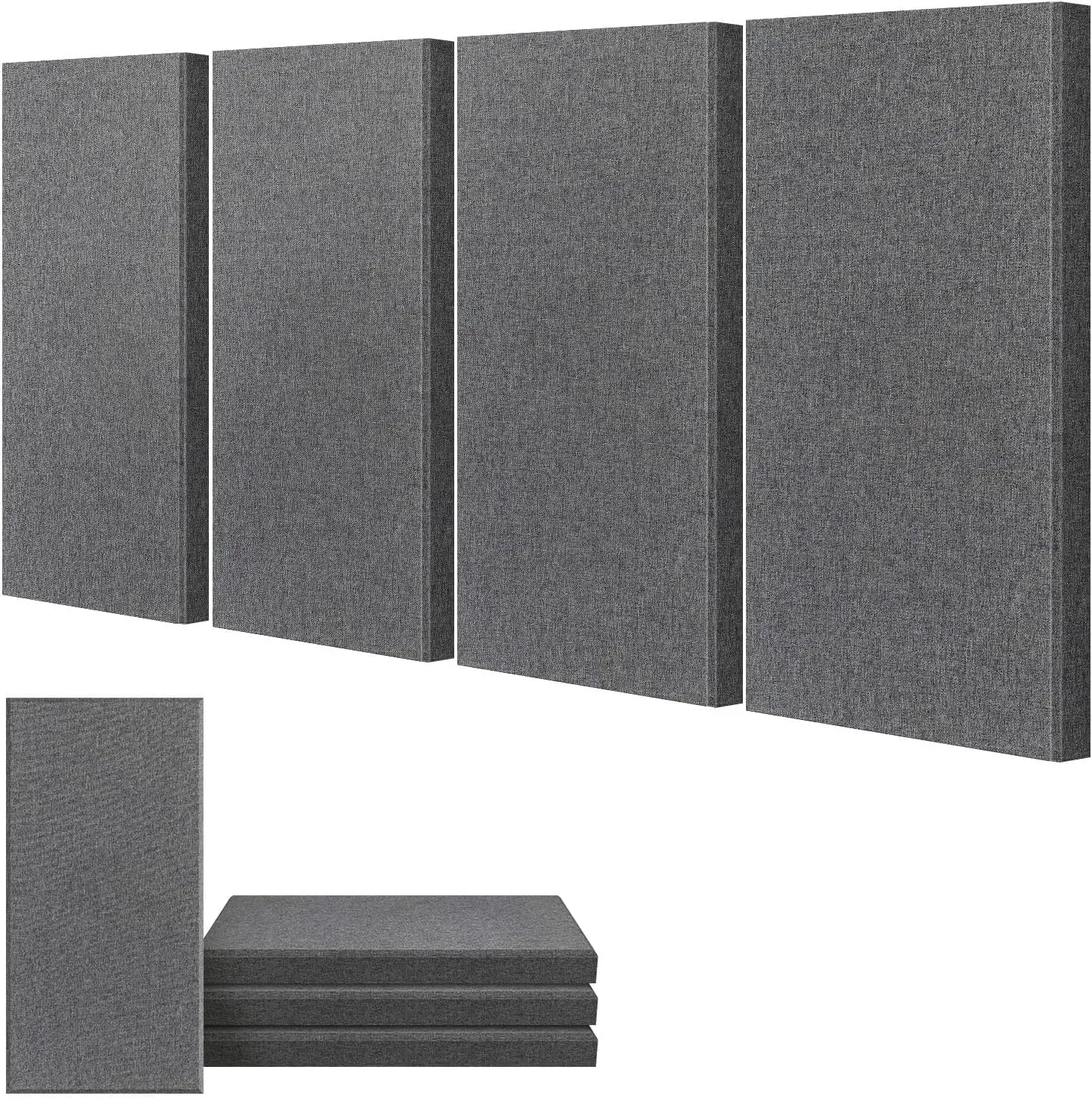 UMIACOUSTICS 4 PCS Acoustic Panels, 2“ Thick 23.6" x 11.8" Fiberglass Sound Absorbing Panels, Self-adhesive Soundproof Panels for Studios, Office, Home Theater. Charcoal Grey