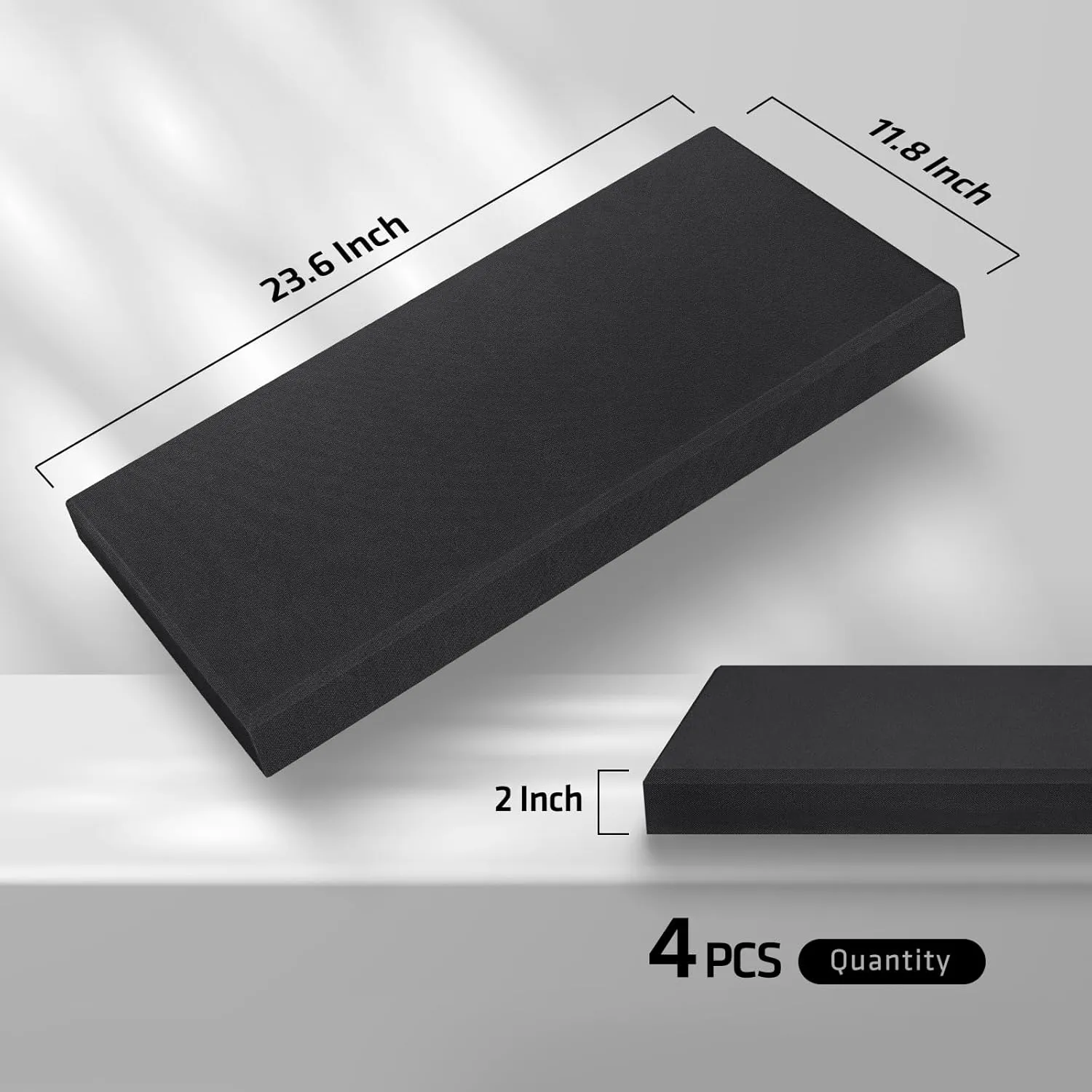 UMIACOUSTICS 4 PCS Acoustic Panels, 2“ Thick 23.6" x 11.8" Fiberglass Sound Proof Wall Panels, Self-adhesive Sound Absorbing Panels for Studios, Office, Home Theater. Deep Black