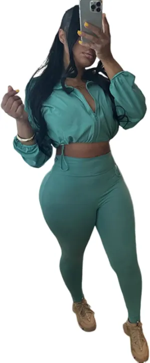 Uni Clau Women 2 Piece Outfits Tracksuit Drawstring Long Sleeve Zip Up Crop Jacket with Bodycon Pant Set Sweatsuit Clothes