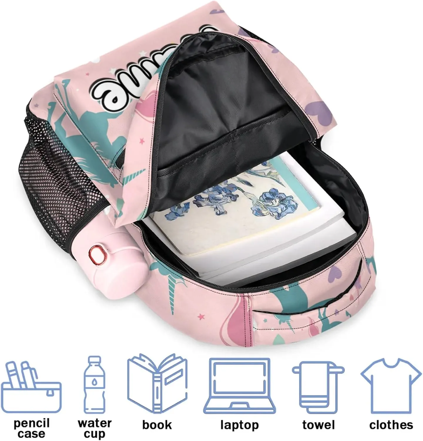 Unicorn Star Silhouettes Pattern Print Large Backpack Fashion Travel Backpacks for Business Women Men Casual Laptop Bag Waterproof Lightweight Shoulder Bags 16in