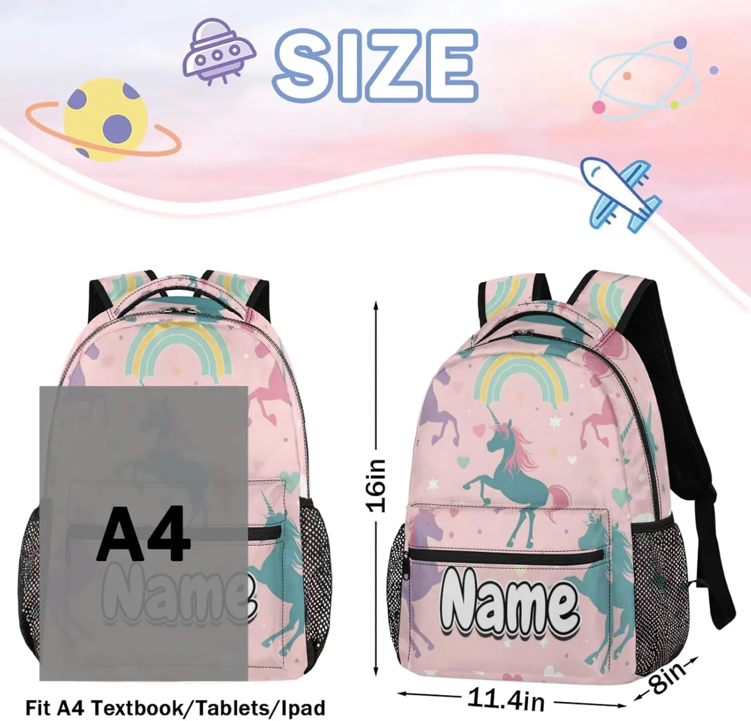 Unicorn Star Silhouettes Pattern Print Large Backpack Fashion Travel Backpacks for Business Women Men Casual Laptop Bag Waterproof Lightweight Shoulder Bags 16in
