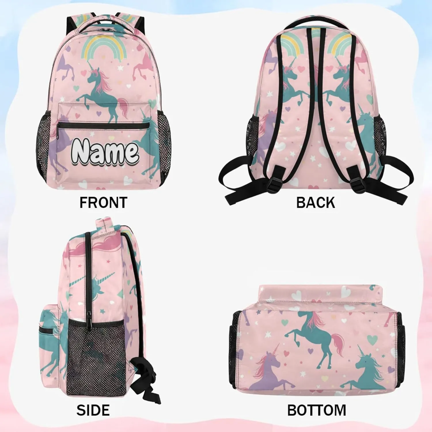 Unicorn Star Silhouettes Pattern Print Large Backpack Fashion Travel Backpacks for Business Women Men Casual Laptop Bag Waterproof Lightweight Shoulder Bags 16in