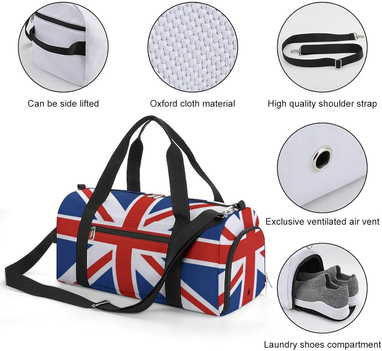 Union Jack Flag Gym Bag-Workout Organizer with Water Resistant Compartments for Gym Lovers