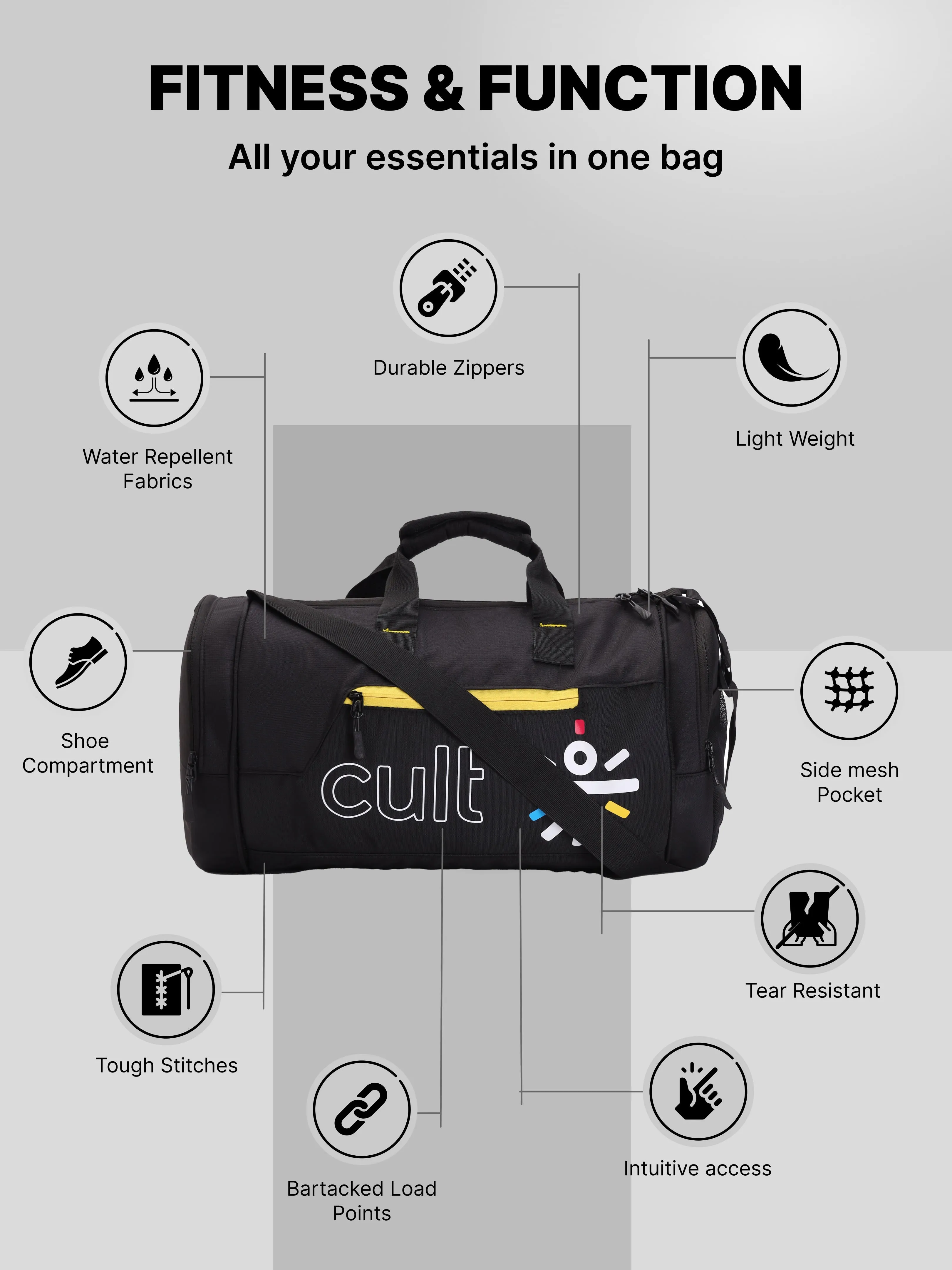 Unisex Black Gym Bag
