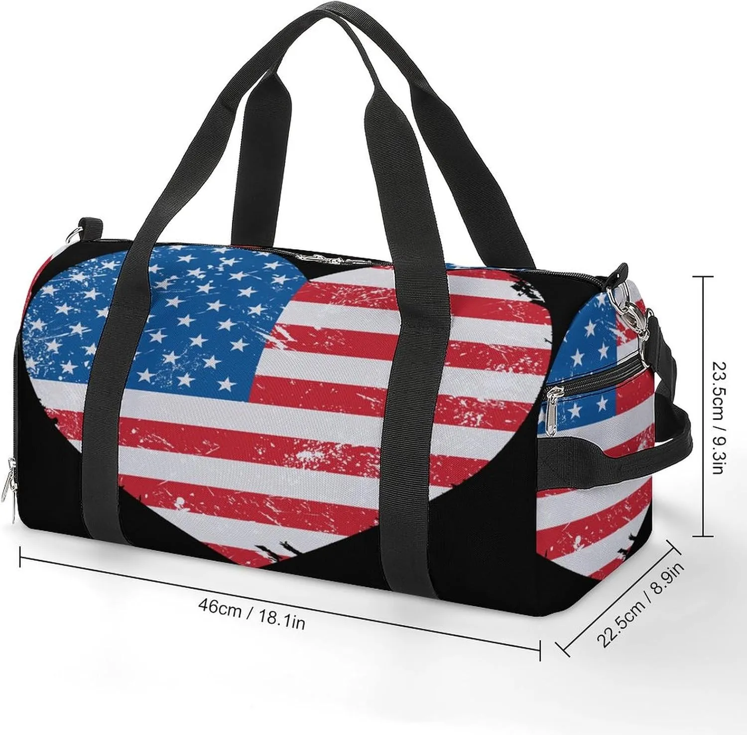 United States on America Retro Heart Flag Gym Bag-Workout Organizer with Water Resistant Compartments for Gym Lovers