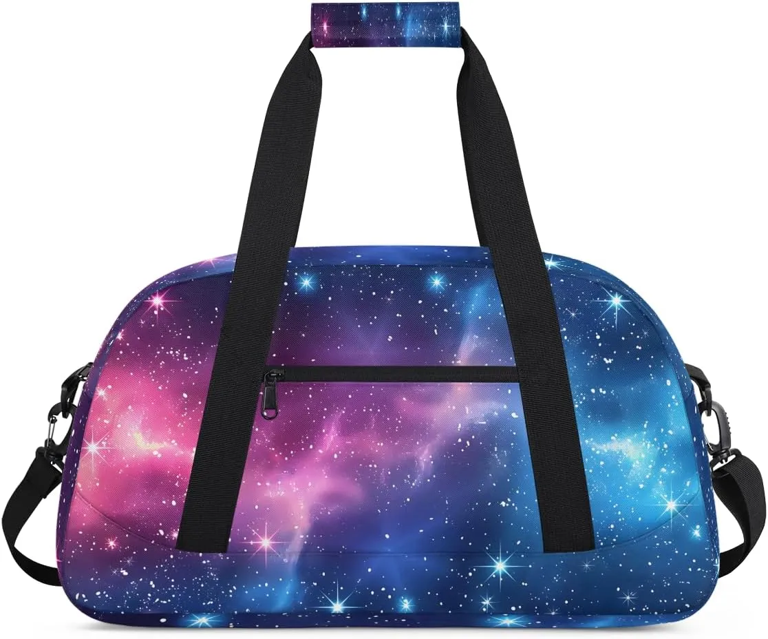 Universe Galaxy Star Space Kids Overnighter Duffel Bags for Boys, Carry-On Size Sports Gym Bag with Front Zipper Pocket for School Practice or Overnight Travel Weekender Sleepover Tote Bag