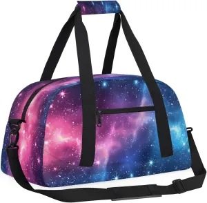 Universe Galaxy Star Space Kids Overnighter Duffel Bags for Boys, Carry-On Size Sports Gym Bag with Front Zipper Pocket for School Practice or Overnight Travel Weekender Sleepover Tote Bag
