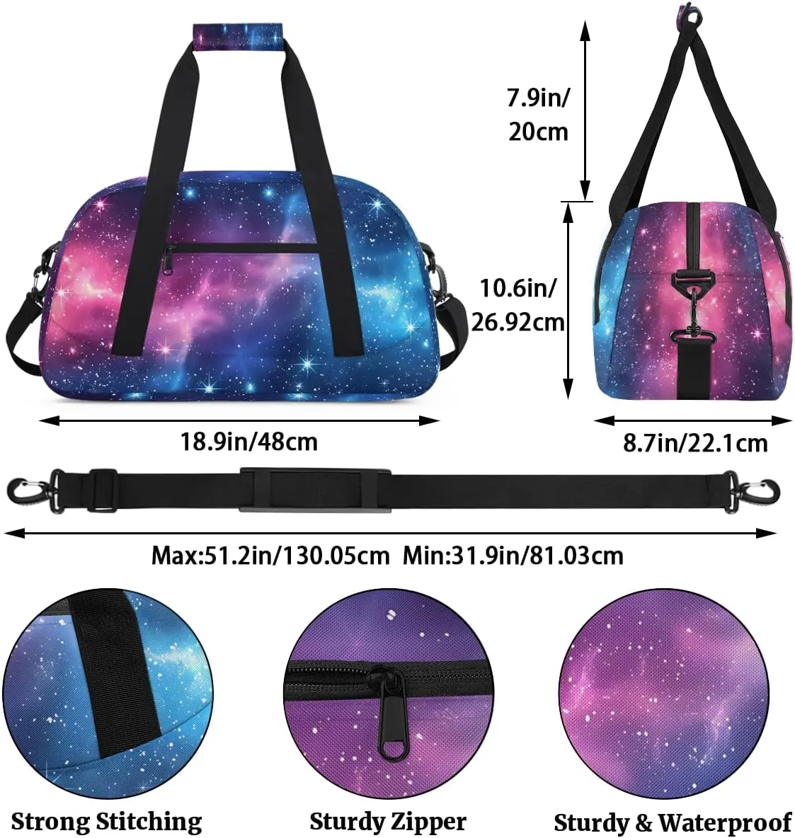 Universe Galaxy Star Space Kids Overnighter Duffel Bags for Boys, Carry-On Size Sports Gym Bag with Front Zipper Pocket for School Practice or Overnight Travel Weekender Sleepover Tote Bag