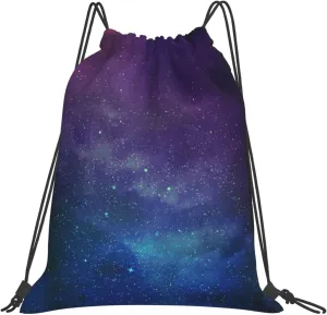 Universe with Stars Galaxy Interstellar print Casual drawstring backpack fitness bag, fashionable, fit for sports travel and daily use