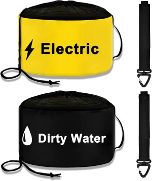 UNXMRFF 2-Pack Waterproof RV Hose Storage Bags with Drawstring Mesh Top, RV Utility Bag, Sewer Hose Bag, RV Camper Tools Accessories Bag for Fresh/Black Water Sewer Hoses and Electrical Cords