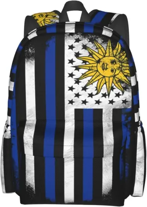 Uruguay Uruguayan American Flag Casual Backpack Large Capacity Travel Backpacks Laptop Daypack Commuter Rucksack Adjustable Strap Sports Bags for Hiking Biking