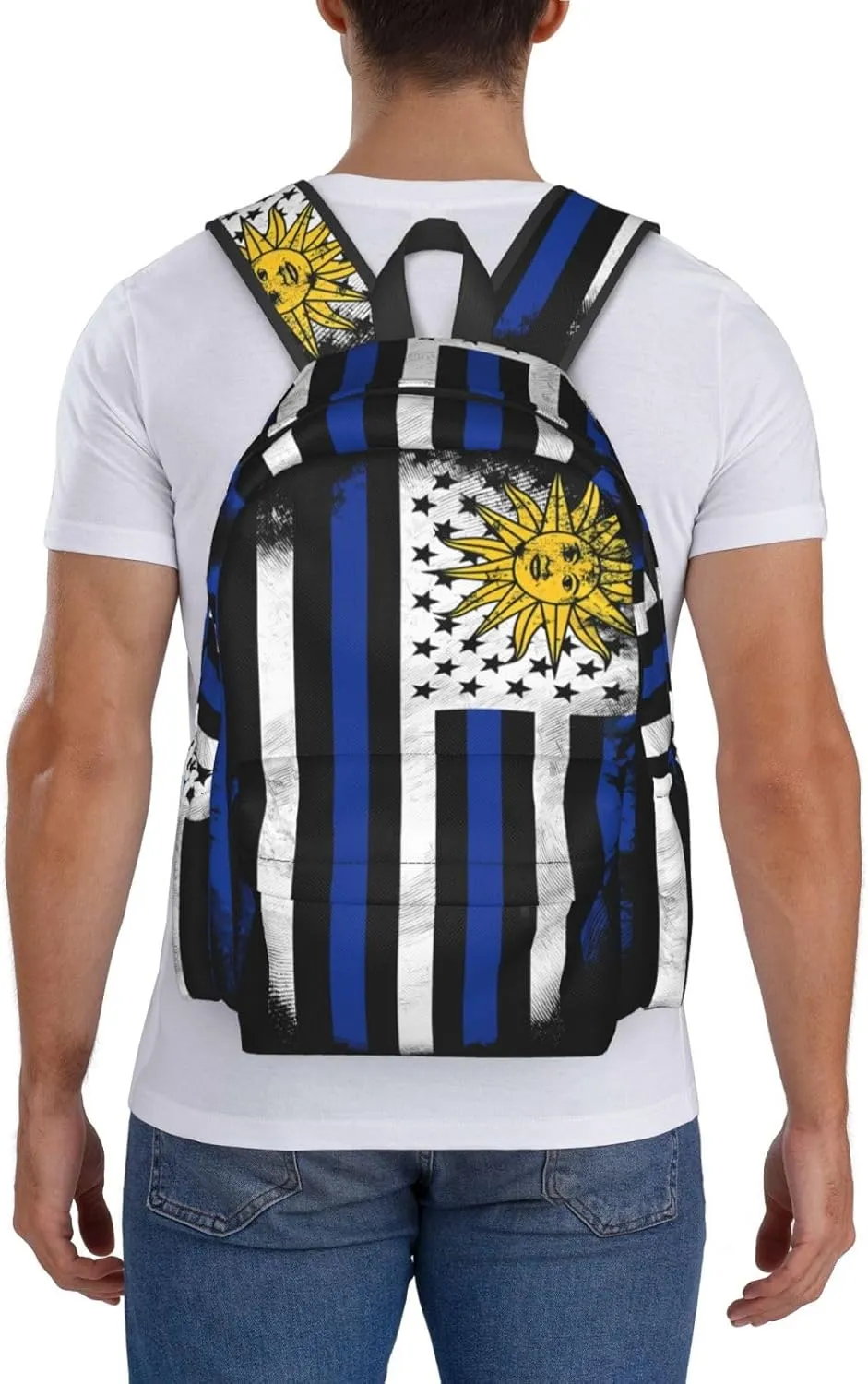Uruguay Uruguayan American Flag Casual Backpack Large Capacity Travel Backpacks Laptop Daypack Commuter Rucksack Adjustable Strap Sports Bags for Hiking Biking