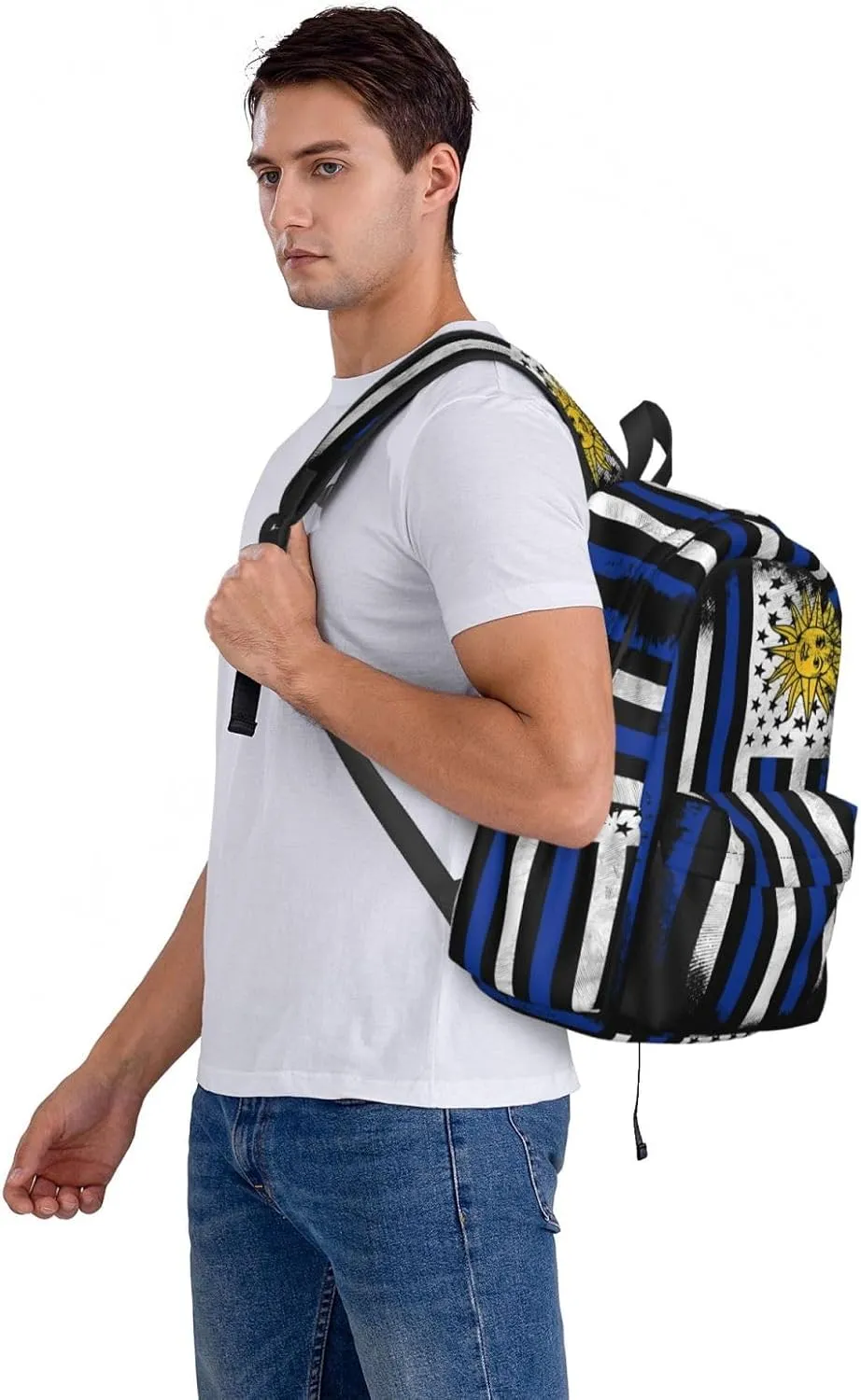 Uruguay Uruguayan American Flag Casual Backpack Large Capacity Travel Backpacks Laptop Daypack Commuter Rucksack Adjustable Strap Sports Bags for Hiking Biking