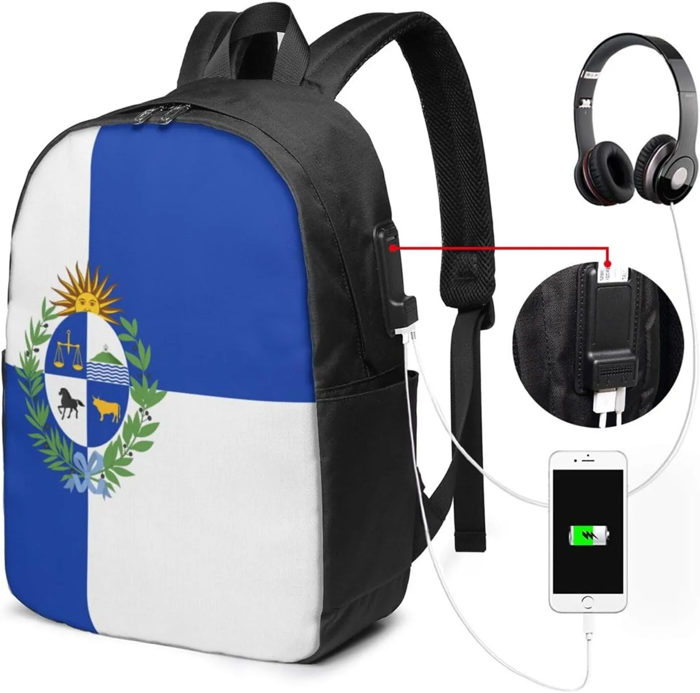 Uruguay Uruguayan Flag Laptop Backpacks Travel Backpack Casual Business Daypack Sport Rucksack Computer Bag Fits up to 17 Inch Notebook with USB Port