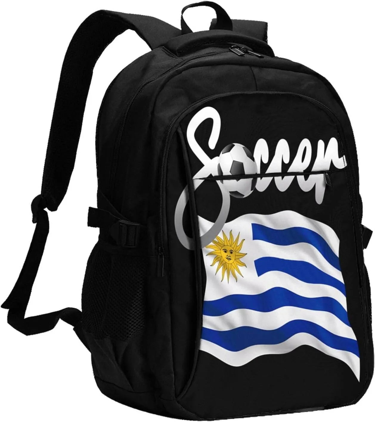 Uruguay Uruguayan Soccer Football Flag Business Laptop Backpack Travel Backpacks Outdoor Rucksack Large Bag Daypack with USB Charging Port Multi-Pocket for Hiking Camping