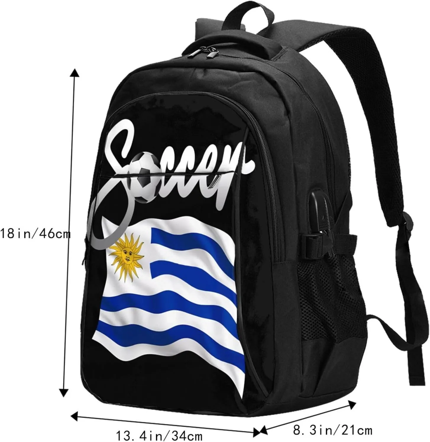Uruguay Uruguayan Soccer Football Flag Business Laptop Backpack Travel Backpacks Outdoor Rucksack Large Bag Daypack with USB Charging Port Multi-Pocket for Hiking Camping