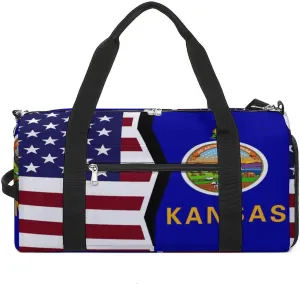 US And Kansas State Flag Gym Bag-Workout Organizer with Water Resistant Compartments for Gym Lovers, style-19-11