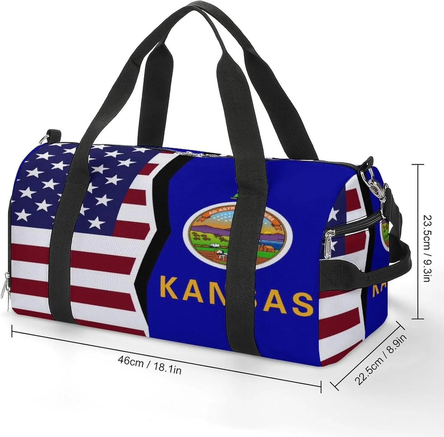 US And Kansas State Flag Gym Bag-Workout Organizer with Water Resistant Compartments for Gym Lovers, style-19-11