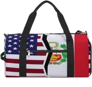 US And Peruvian Flag Gym Bag-Workout Organizer with Water Resistant Compartments for Gym Lovers