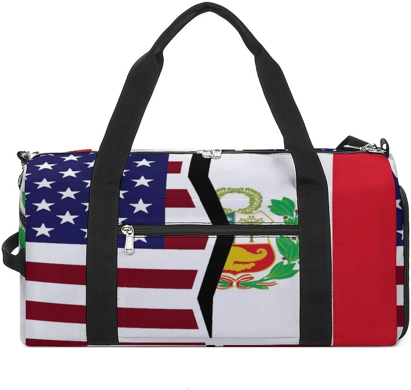 US And Peruvian Flag Gym Bag-Workout Organizer with Water Resistant Compartments for Gym Lovers