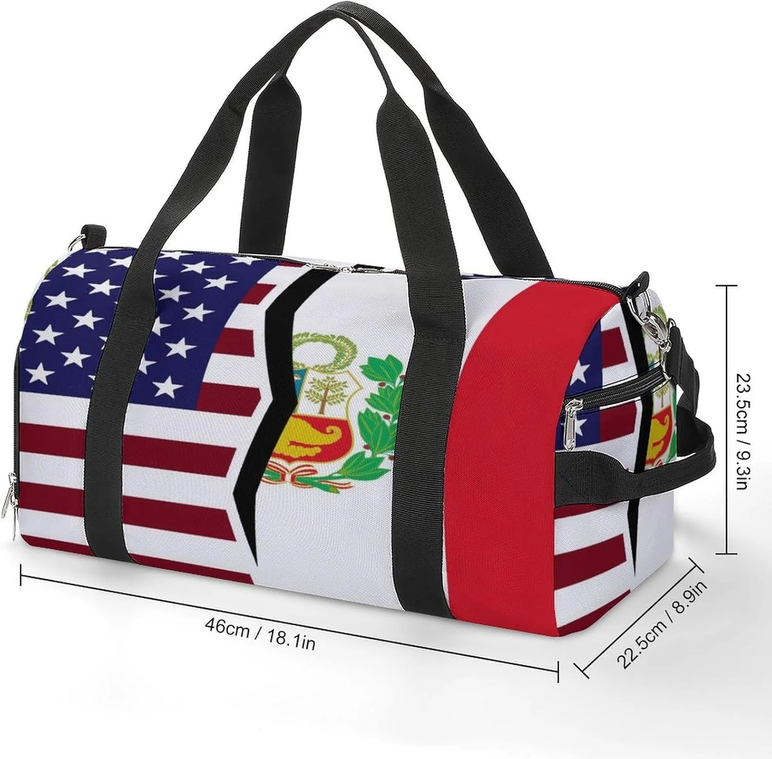US And Peruvian Flag Gym Bag-Workout Organizer with Water Resistant Compartments for Gym Lovers