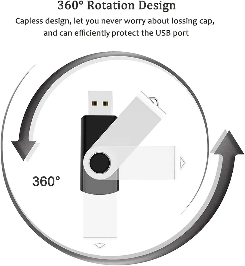 USB Flash Drive 2GB 20 Pack, Bulk USB 2.0 Flash Drives Thumb Drive Swivel Memory Stick Jump Drive Pen Drive, Black, 2 GB, 20 Pieces