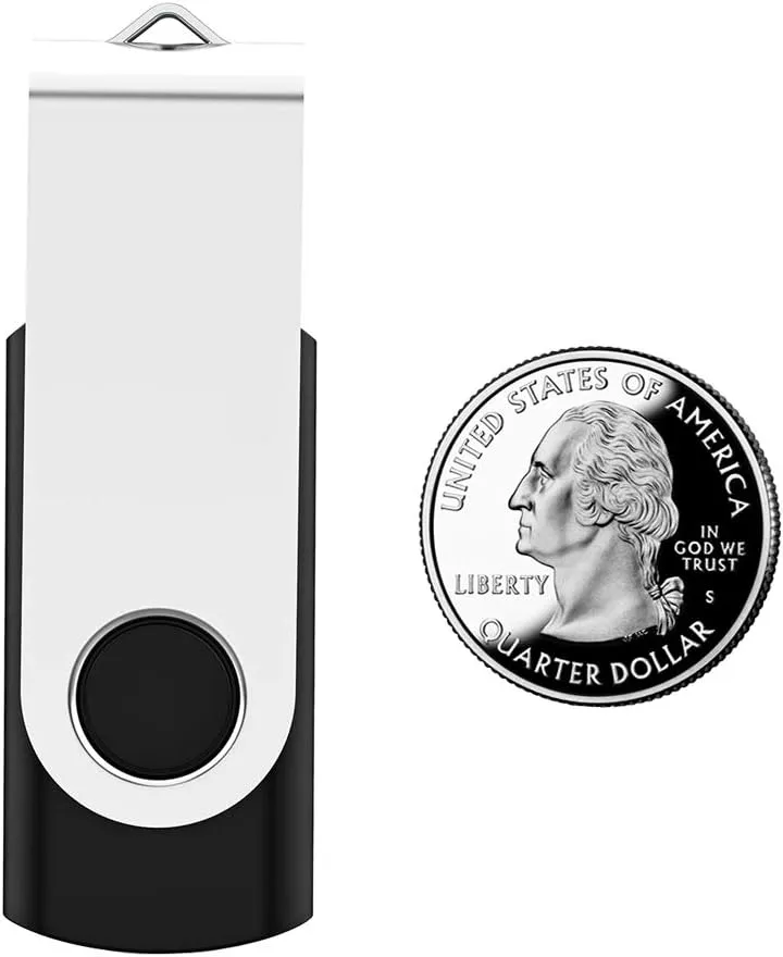 USB Flash Drive 2GB 20 Pack, Bulk USB 2.0 Flash Drives Thumb Drive Swivel Memory Stick Jump Drive Pen Drive, Black, 2 GB, 20 Pieces