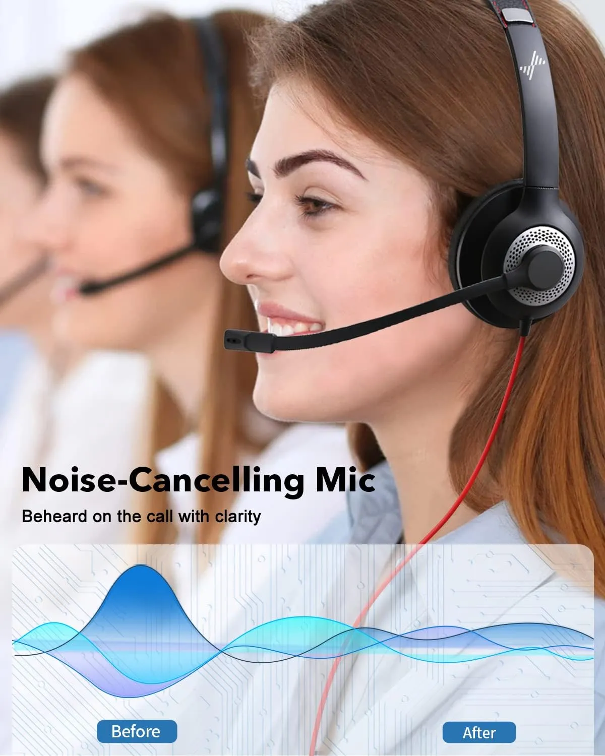 USB Headset with Mic for PC, On-Ear Computer Laptop Headphones with Noise Cancelling Microphone in-line Control for Home Office Online Class Skype Zoom (USB 3.5mm, Black)