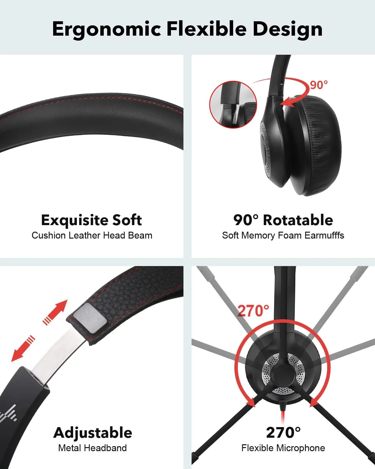 USB Headset with Mic for PC, On-Ear Computer Laptop Headphones with Noise Cancelling Microphone in-line Control for Home Office Online Class Skype Zoom (USB 3.5mm, Black)