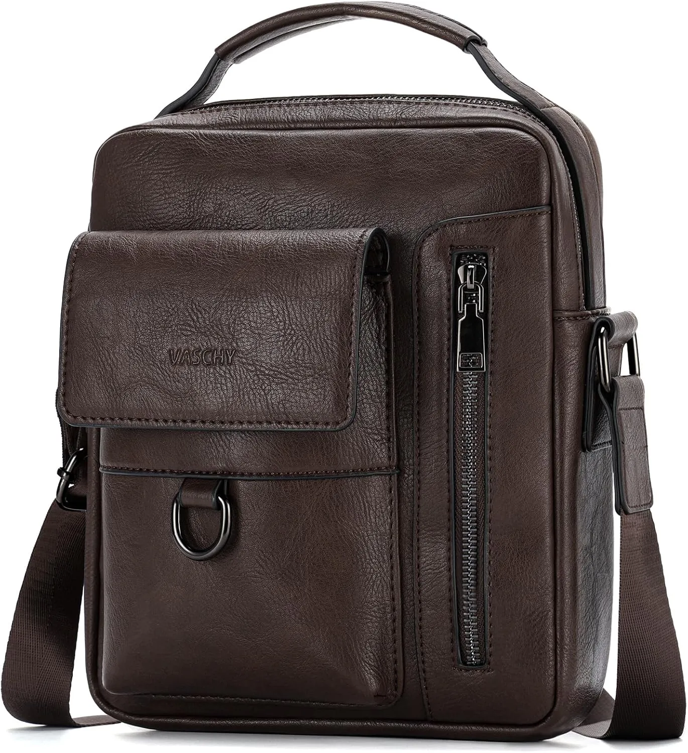 VASCHY Leather Messenger Bag For Men, Medium Satchel Crossbody Handbag Shoulder Sling Travel Side Bags Purse for Men