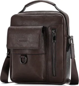 VASCHY Leather Messenger Bag For Men, Medium Satchel Crossbody Handbag Shoulder Sling Travel Side Bags Purse for Men
