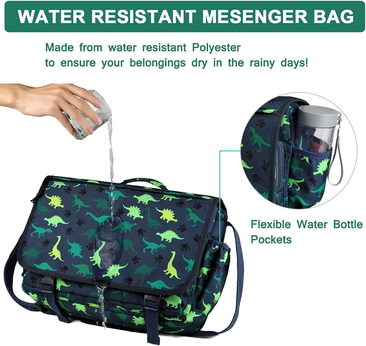 VASCHY Messenger Bag for Kids, Cute 15.6inch Laptop Crossbody School Bag for Boys Girls Teens Women