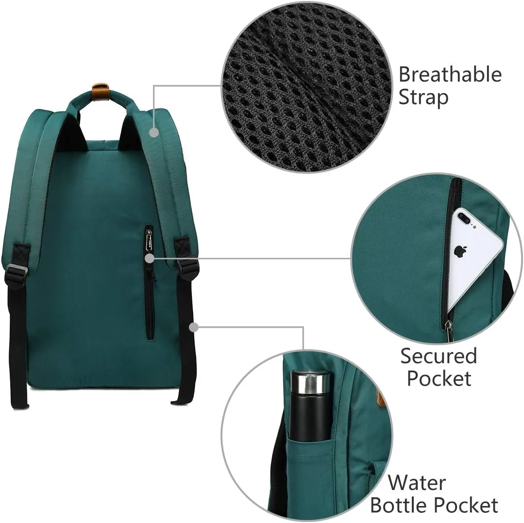 VASCHY School Backpack for Men and Women, Unisex Vintage Water Resistant Casual Daypack Rucksack Bookbag for College Fits 15inch Laptop Blackish Green