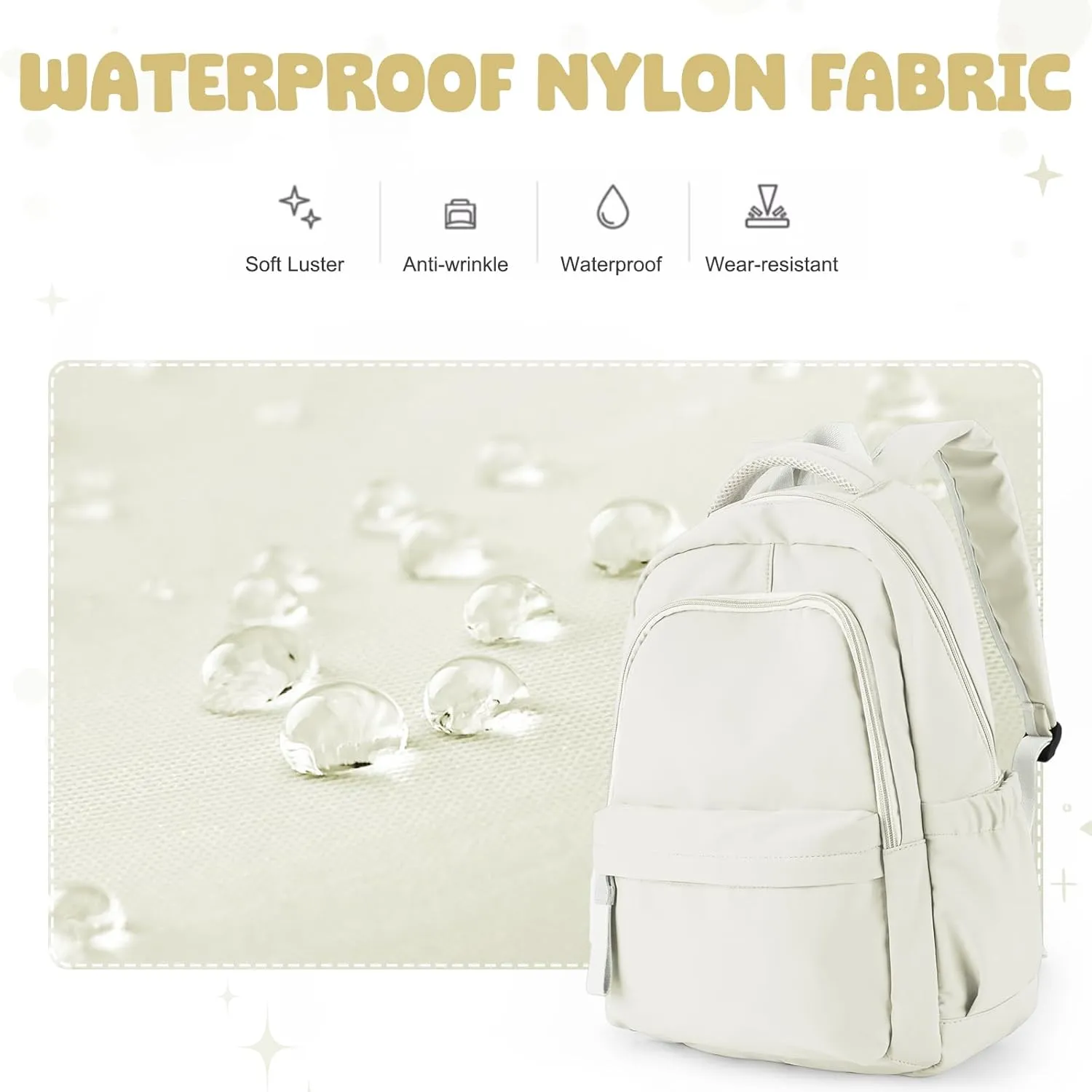 VECAVE School Backpack Beige College High School Bags backpack for Boys Girls Teens Waterproof Bookbag Casual Lightweight Travel Rucksack Daypack Backpacks for Men Women
