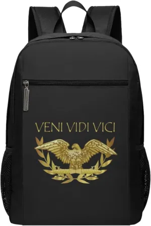 Veni Vidi Vici I Came I Saw I Conquered Travel Laptop Backpack, Business Anti Theft Slim Sturdy Laptops Backpacks, College Computer Bag Gift for Men & Women Fits 17 Inch Notebook,Black