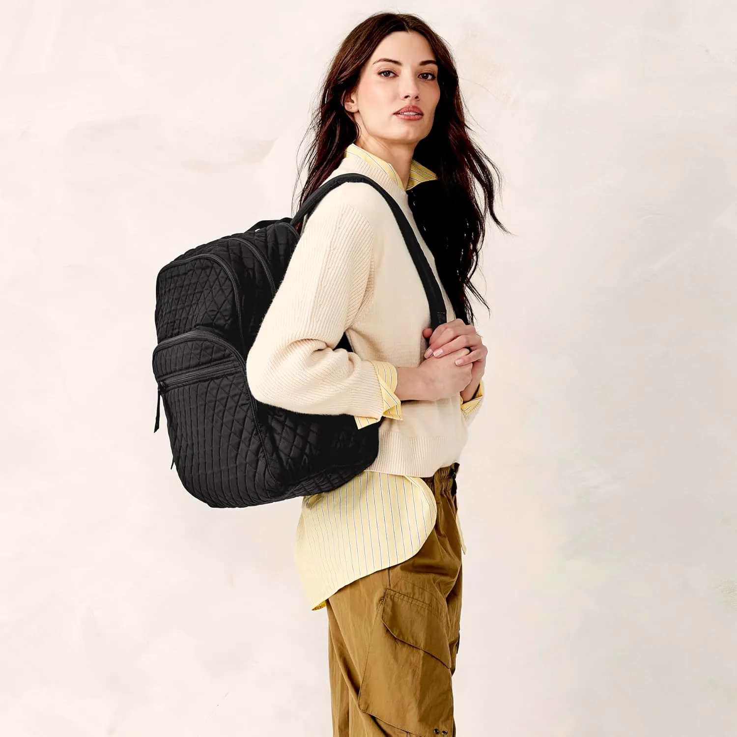 Vera Bradley Women's Premium Cotton Large Bancroft Backpack, Moonless Night, One Size