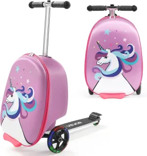 VEVOR Ride-on Luggage, 20 L Capacity, 20 Inches Kids Scooter Suitcase with Flash PU Wheels, Adjustable Handle & TPR Non-Slip Grip, Foldable & Lightweight Scooter Luggage for Kids Aged 5 , Purple