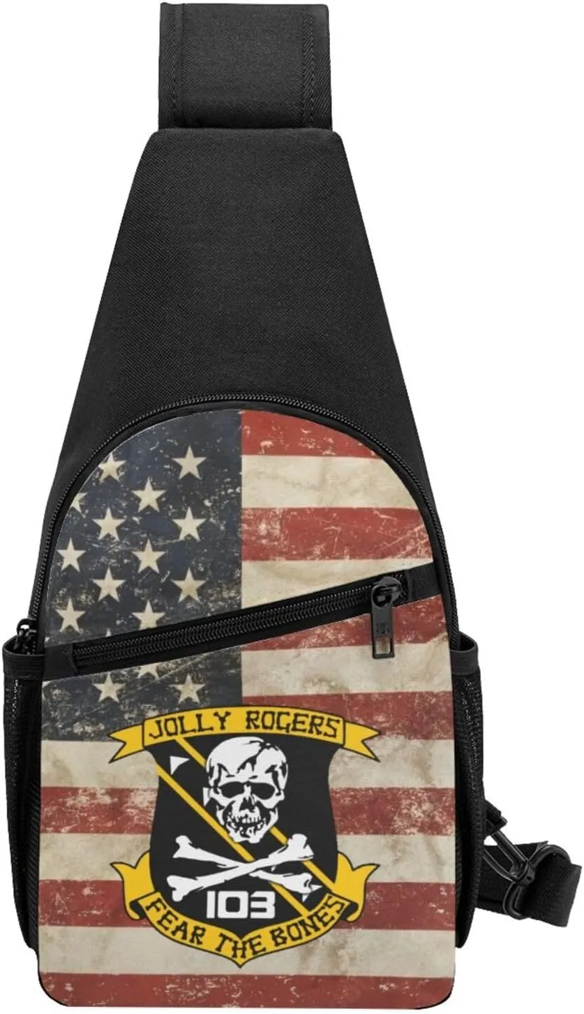 VFA-103 Fear The Bones Jolly Rogers Sling Bag Crossbody Backpack Shoulder Casual Daypack Bags for Men