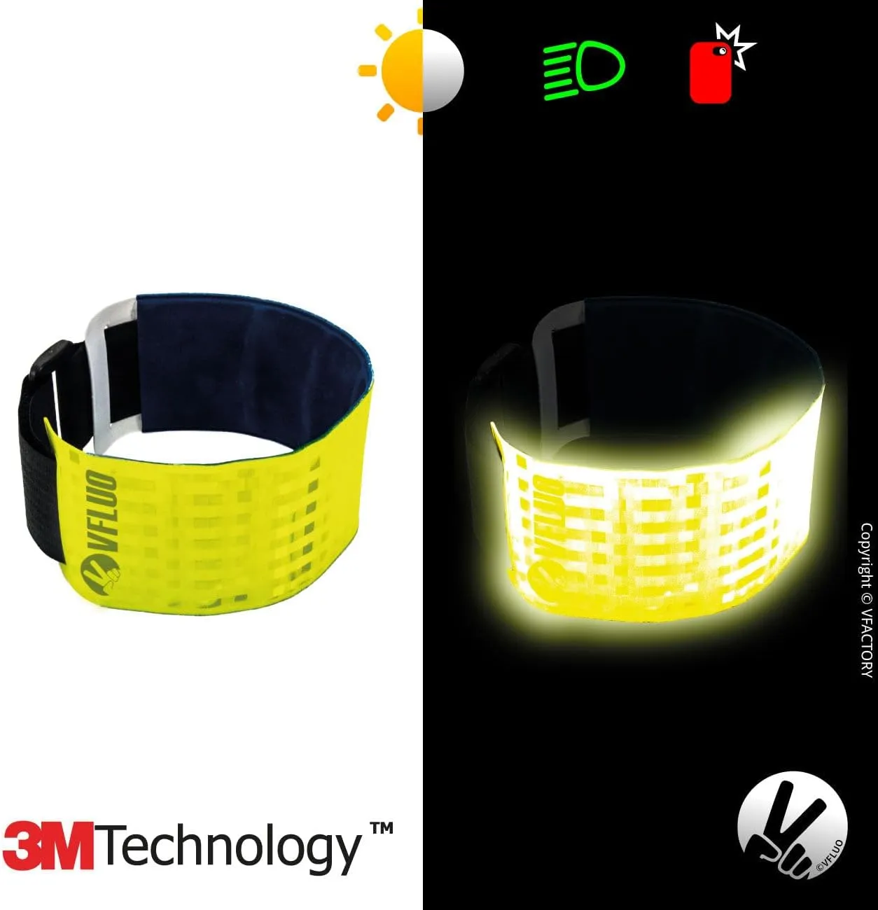 VFLUO - Reflective   reflective Adjustable & Elastic Motorcycle Armband for Motorcycle Jacket, Scooter, Bicycle, Pedestrian - High Visibility - Resistance & Support