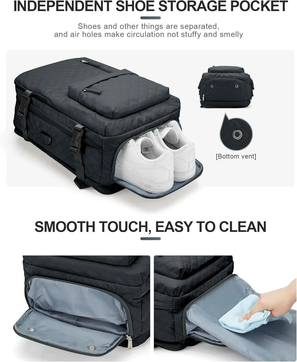 VGCUB Large Travel Backpack for Women Men, Carry on Backpack Airline Approved Gym Backpack Waterproof Business Laptop Daypack, Grayish Blackish