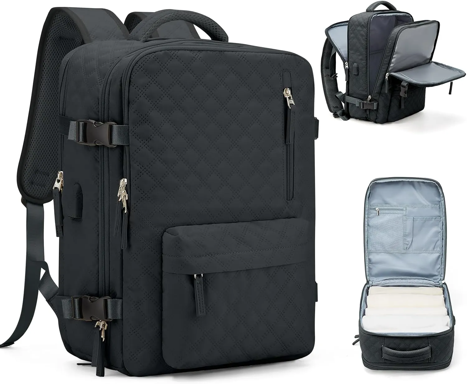VGCUB Large Travel Backpack for Women Men, Carry on Backpack Airline Approved Gym Backpack Waterproof Business Laptop Daypack, Grayish Blackish