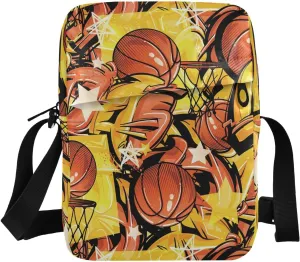 VIGTRO Small Messenger Bag Purse, Street Art Style Basketball Mini Crossbody Bag with Adjustable Strap for Women Men, Slogan Small Shoulder Bag for Travel Outdoor Sports