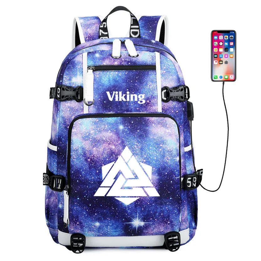 Viking Valknut USB charging Multifunction Travel Backpack - Starry Blue