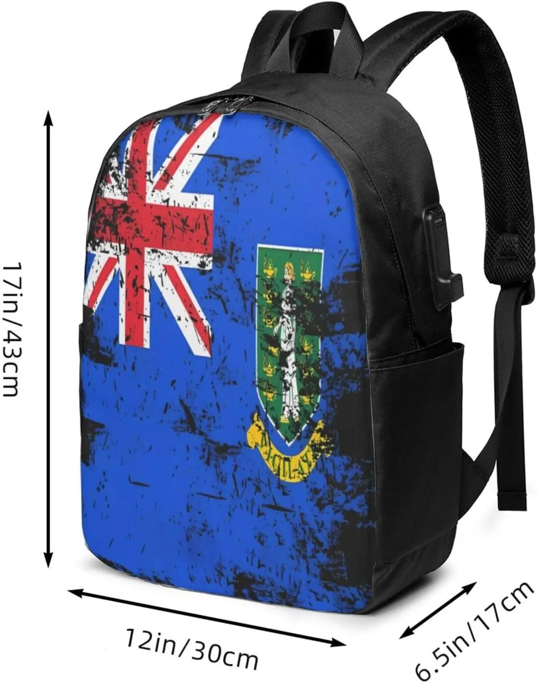 Vintage British Virgin Islands Flag Laptop Backpacks Travel Backpack Casual Business Daypack Sport Rucksack Computer Bag Fits up to 17 Inch Notebook with USB Port