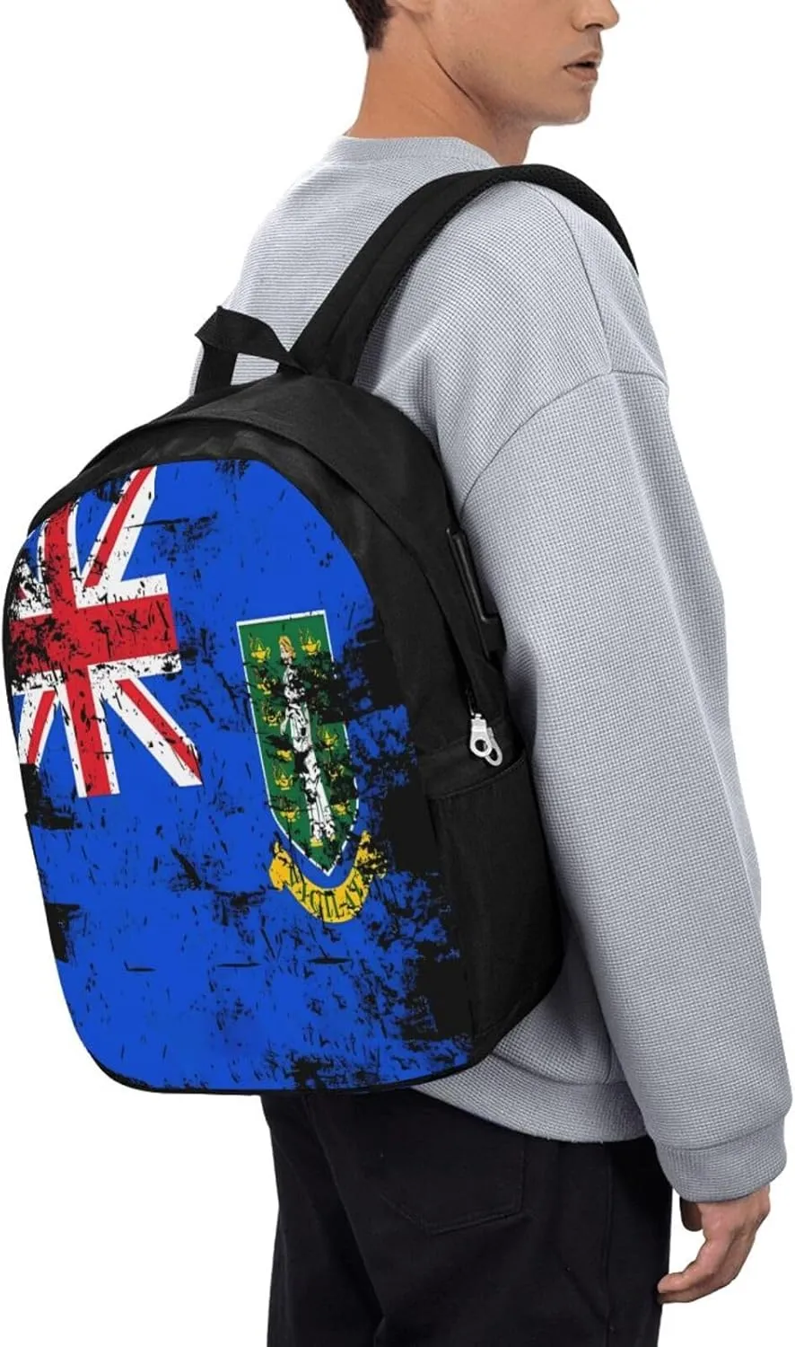 Vintage British Virgin Islands Flag Laptop Backpacks Travel Backpack Casual Business Daypack Sport Rucksack Computer Bag Fits up to 17 Inch Notebook with USB Port