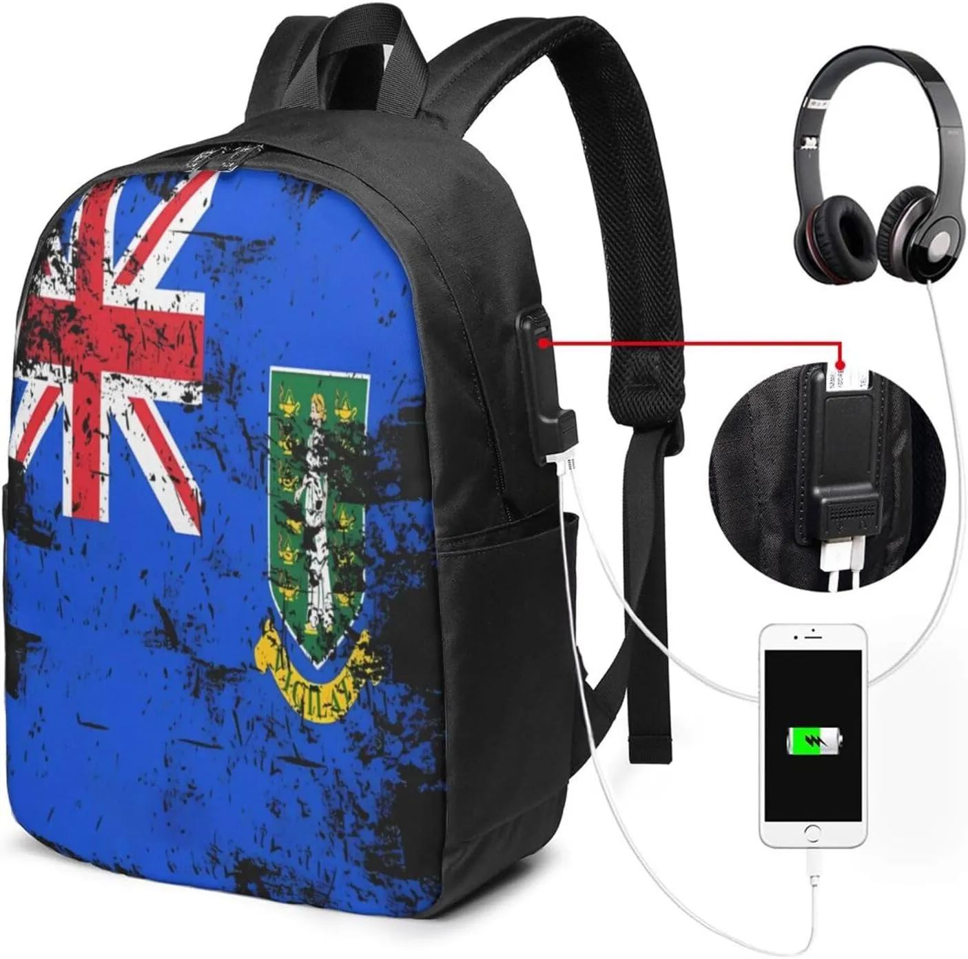 Vintage British Virgin Islands Flag Laptop Backpacks Travel Backpack Casual Business Daypack Sport Rucksack Computer Bag Fits up to 17 Inch Notebook with USB Port
